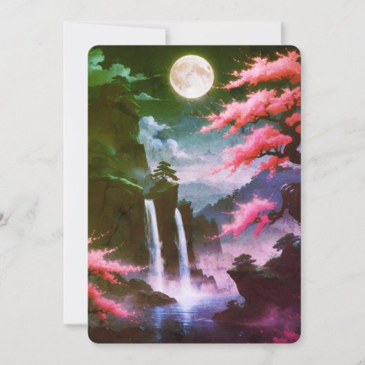 Sakora tree-Moonlit Waterfall with Cherr-pink Kaart (Voorkant)
