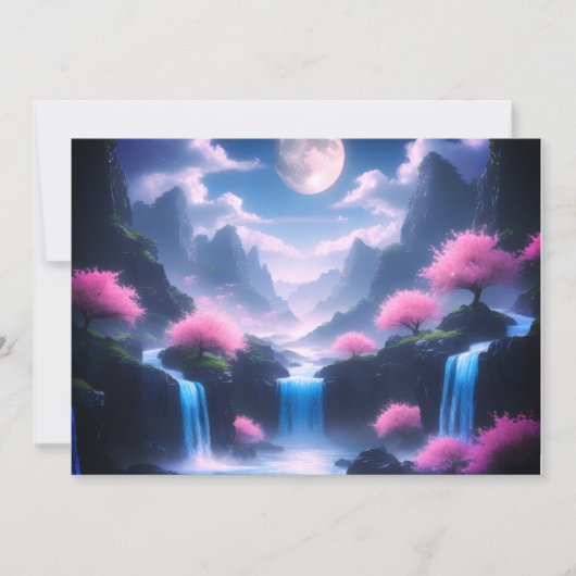 Sakora tree-Moonlit Waterfall with Cherr-pink Kaart (Voorkant)