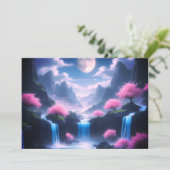 Sakora tree-Moonlit Waterfall with Cherr-pink Kaart (Staand voorkant)