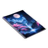 Sakora tree-Moonlit Waterfall with Cherr-pink Notitieboek (Rechterzijde)