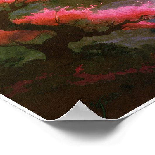 Sakora tree-Moonlit Waterfall with Cherr-pink Poster (Hoek)