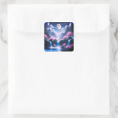 Sakora tree-Moonlit Waterfall with Cherr-pink Vierkante Sticker (Tas)