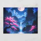 Sakora tree -Moonlit Waterfall with Cherry-nature Briefkaart (Voorkant)