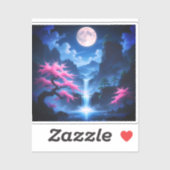 Sakora tree -Moonlit Waterfall with Cherry-nature Sticker (Vel)