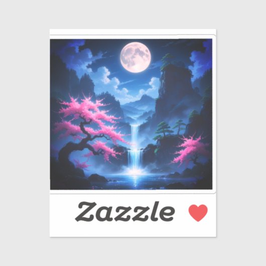 Sakora tree -Moonlit Waterfall with Cherry-nature Sticker (Vel)