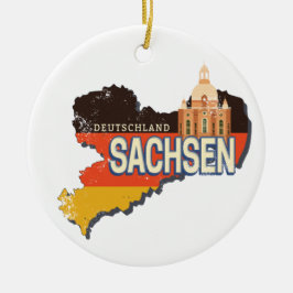 Saksen Duitsland Retro State Kaart  Souvenir Keramisch Ornament