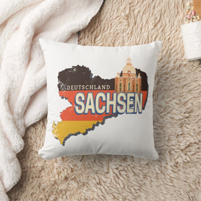 Saksen Duitsland Retro State Kaart  Souvenir Kussen (Deken)