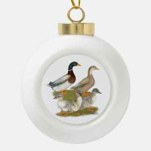 Saksische Eend Familie Keramische Bal Ornament