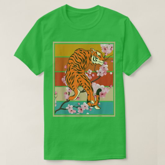 Sakura Animal Wild Cat Retro Cherry Blossom Asian T-shirt (Design voorkant)