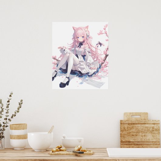 Sakura anime roze kat meisje poster (Keuken)