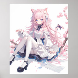Sakura anime roze kat meisje poster