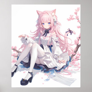 Sakura anime roze kat meisje poster