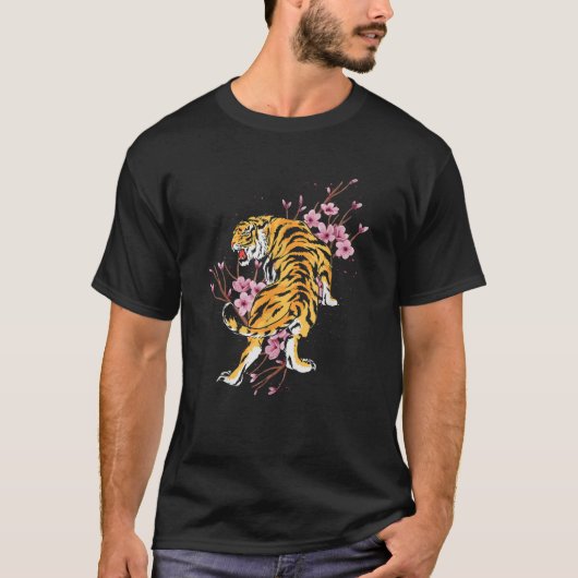 Sakura Azië Jungle Dier Tijger T-shirt (Voorkant)