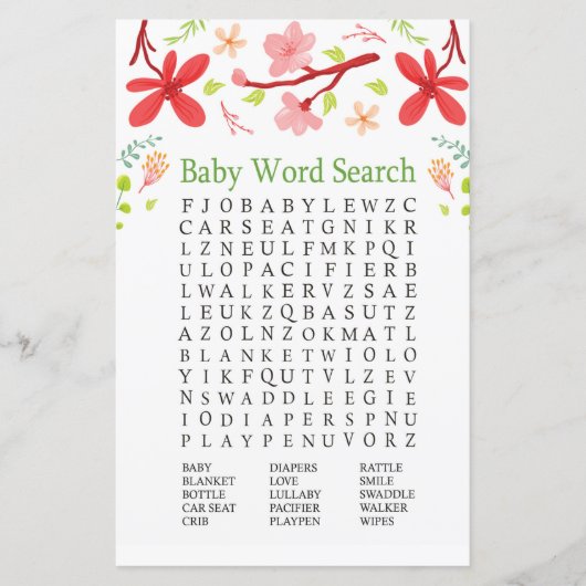 Sakura Baby shower Word Search Game (Voorkant)