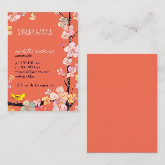 Sakura Bird Cosmetoloog Visitekaartje (Voorkant / Achterkant)