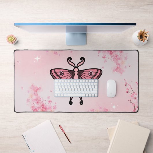 Sakura Bliss, Pink Moth Sakura Background Bureaumat (Kantoor 1)