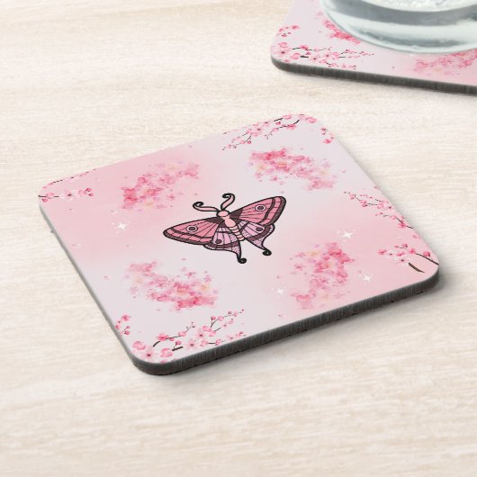 Sakura Bliss, Roze Moth, Sakura achtergrond Bier Onderzetter (Linkerzijde)
