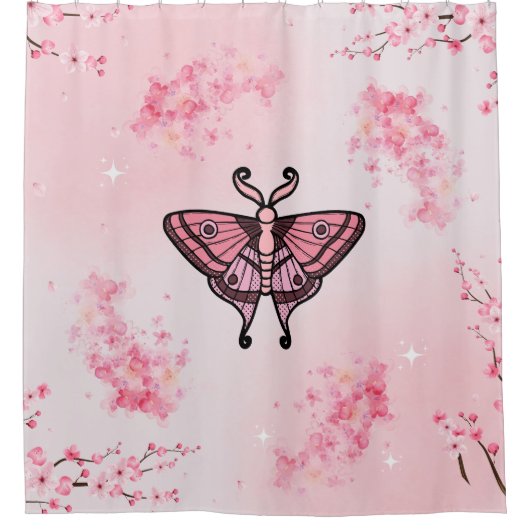 Sakura Bliss, Roze Moth, Sakura achtergrond Douchegordijn (Voorkant)