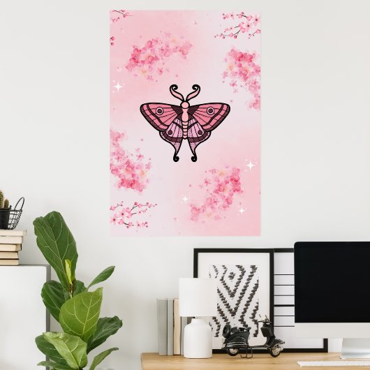 Sakura Bliss, Roze Moth, Sakura achtergrond Poster (Thuiskantoor)