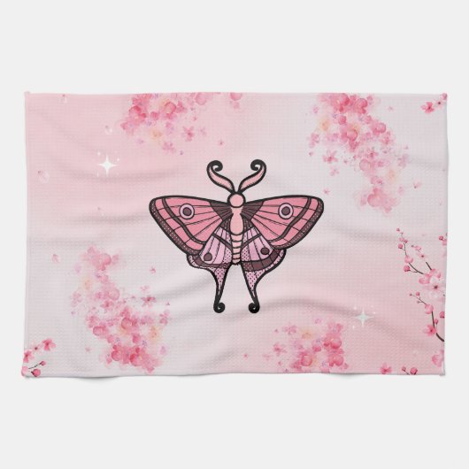 Sakura Bliss, Roze Moth, Sakura achtergrond Theedoek (Horizontaal)