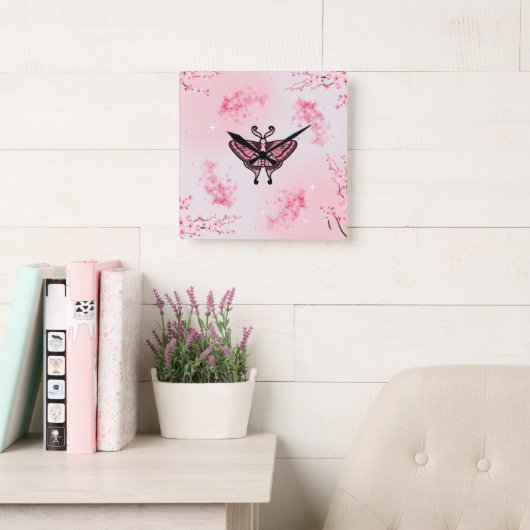Sakura Bliss, Roze Moth, Sakura achtergrond Vierkante Klok (Leeskamer)