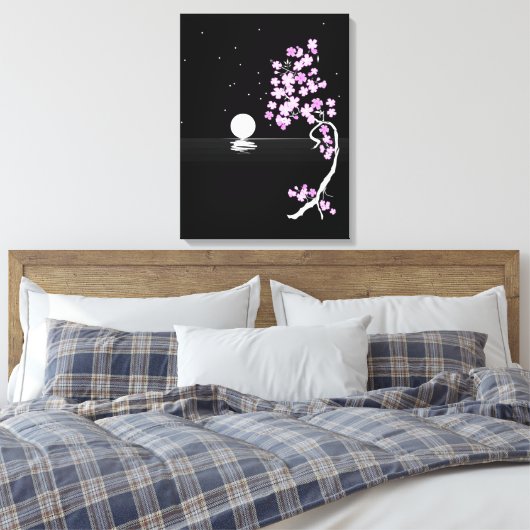Sakura Bloeit onder een Volle Maan Canvas Afdruk (Insitu (Slaapkamer))