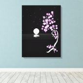 Sakura Bloeit onder een Volle Maan Canvas Afdruk (Insitu (Houten vloer))