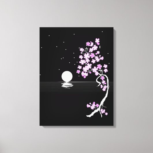 Sakura Bloeit onder een Volle Maan Canvas Afdruk (Voorkant)