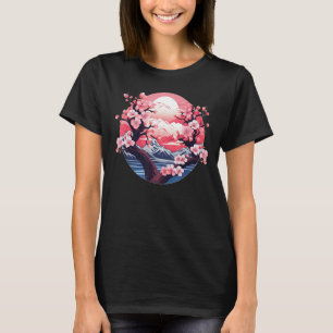 Sakura Bloem Planten met Bergen en Zon voor ja T-shirt