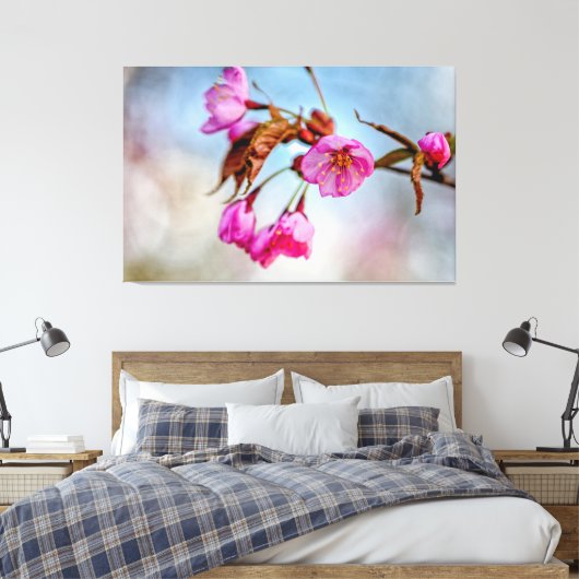 Sakura-bloemen in zachte roze kleuren in Springtim Canvas Afdruk (Insitu (Slaapkamer))