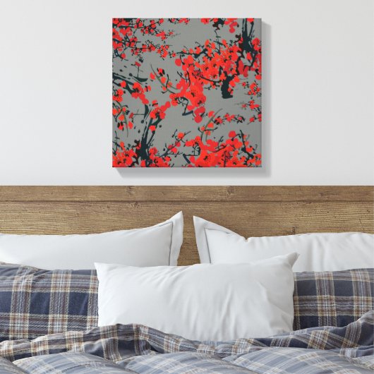 Sakura bloemen uitgerekt canvas Print (Insitu (Slaapkamer))