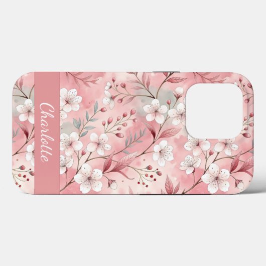 Sakura-bloemmotief op roze Case-Mate iPhone case (Achterkant (horizontaal))