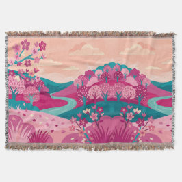 Sakura Bloesem Deken – Magenta & Turquoise