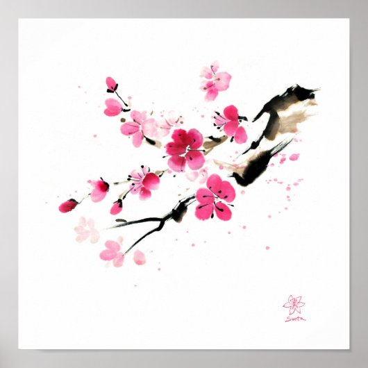 Sakura bloesem. Schilderij Poster (Voorkant)
