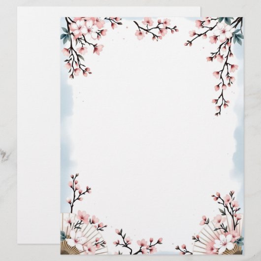 Sakura Bloesems en Fans Briefhoofd (Voorkant / Achterkant)