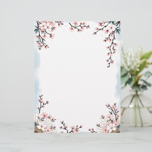 Sakura Bloesems en Fans Briefhoofd (Staand voorkant)