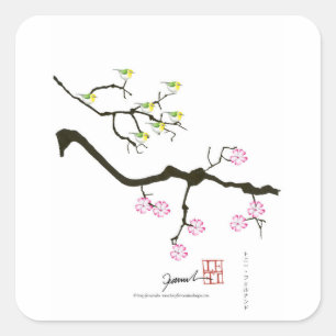 sakura bloesems met vogels, tony fernandes vierkante sticker