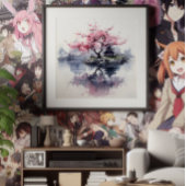 Sakura Blooming over het meer Foto Afdruk