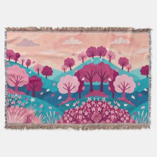 Sakura Blossom Blanket – Magenta Turquoise Deken