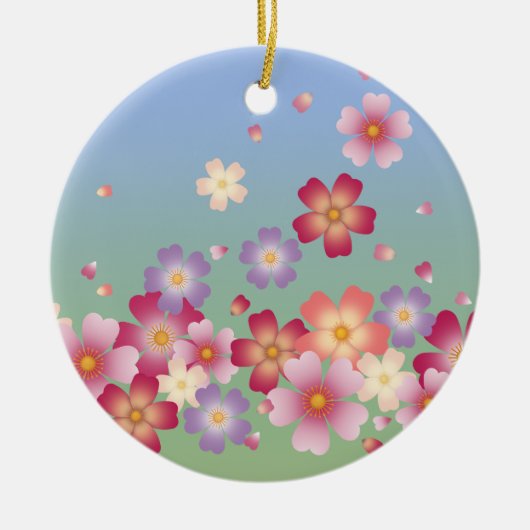 Sakura Blossom Blue & Green Personalized Gift Keramisch Ornament (Voorkant)