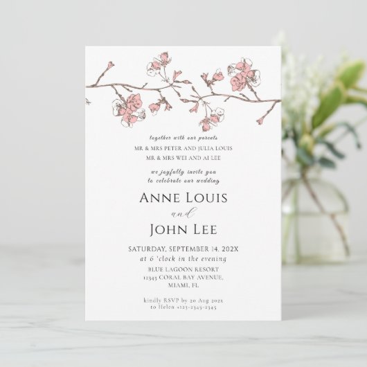 Sakura Blossom bruiloft uitnodiging (Staand voorkant)