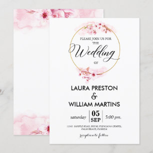 Sakura Blossom Floral Wreath Wedding Invitation Kaart
