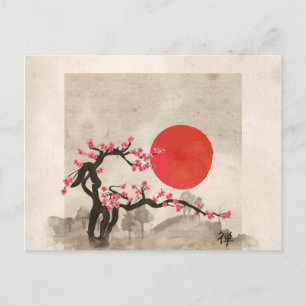 Sakura Blossom Landscape Zen hieroglyph Feestdagenkaart