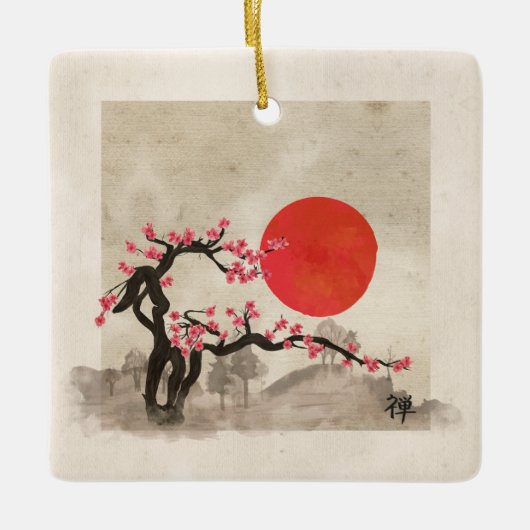 Sakura Blossom Landscape Zen hieroglyph Keramisch Ornament (Voorkant)