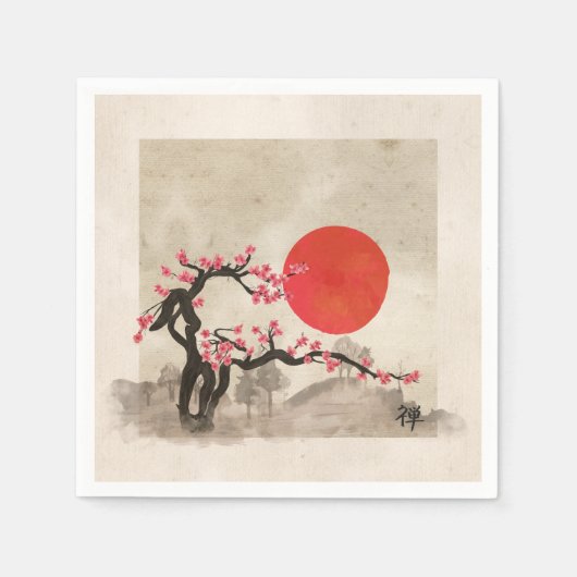 Sakura Blossom Landscape Zen hieroglyph Servet (Voorkant)