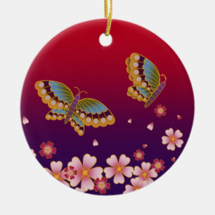 Sakura Blossom Red en Paarse gepersonaliseerde Gif Keramisch Ornament