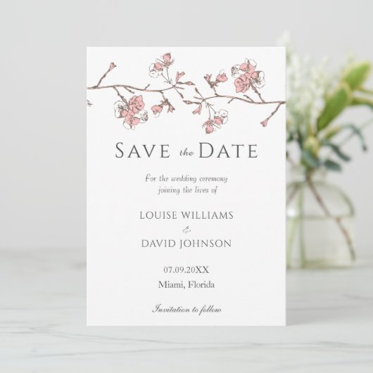 Sakura Blossom Save the Date Kaart (Staand voorkant)