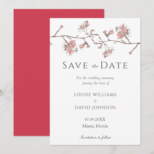 Sakura Blossom Save the Date Kaart (Voorkant / Achterkant)