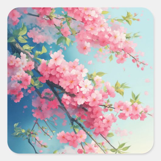 Sakura Blozen van de Lente Vierkante Sticker (Voorkant)