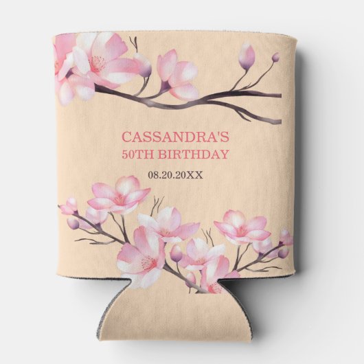 Sakura Blush Roze Kersenbloesem Peach Verjaardag Blikjeskoeler (Achterkant)